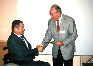 Prof. G. Hummel receives the Otto Zietzschmann Prize 1998 from Prof. J. Frewein 
							(Past President of WAVA).